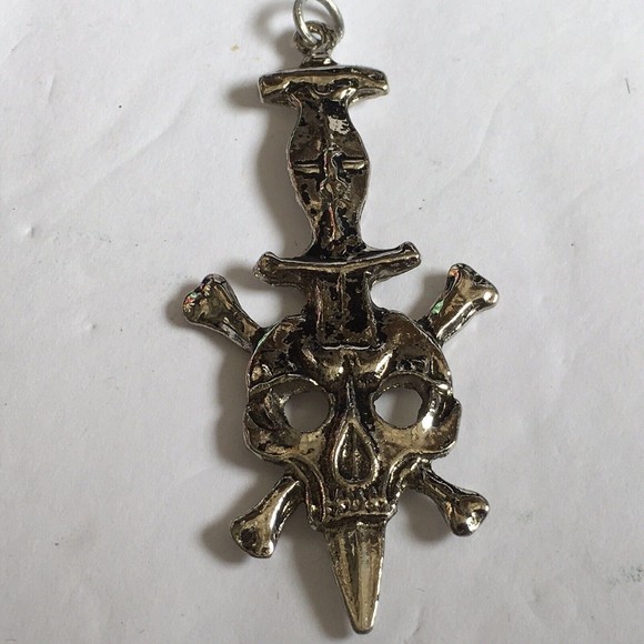 Men's Stainless Steel Biker Skull with Crossbones Sword Pendant - Picture 3 of 3